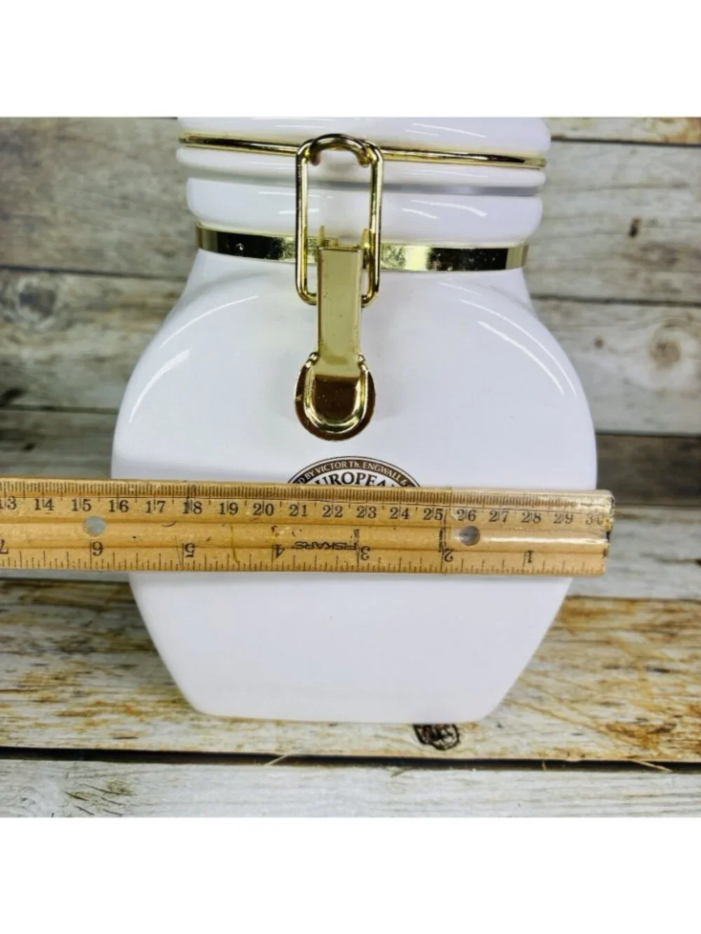 Vintage EUROPEAN COFFEEHOUSE White Gold Letters Ceramic Airtight 8.5